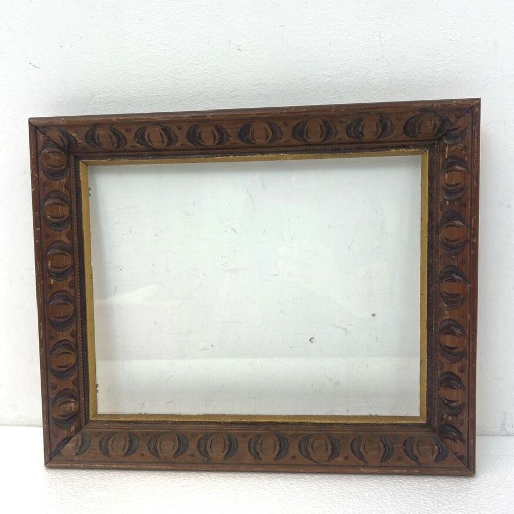 Vintage Carved Wood Picture Frame Brown Gold Gilt Egg & Dart Moulding Fits 11x14